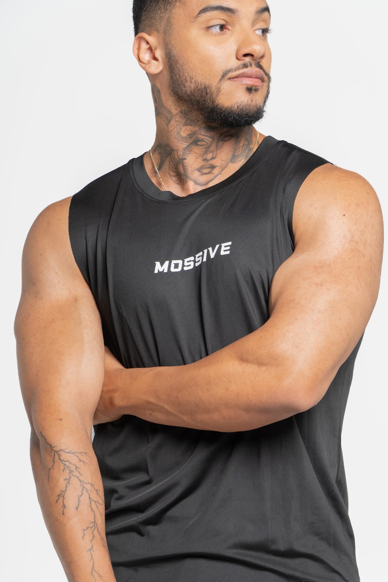 MOSSIVE Sleeveless Tank Top, Breathable Workout Shirt, Black, Men's