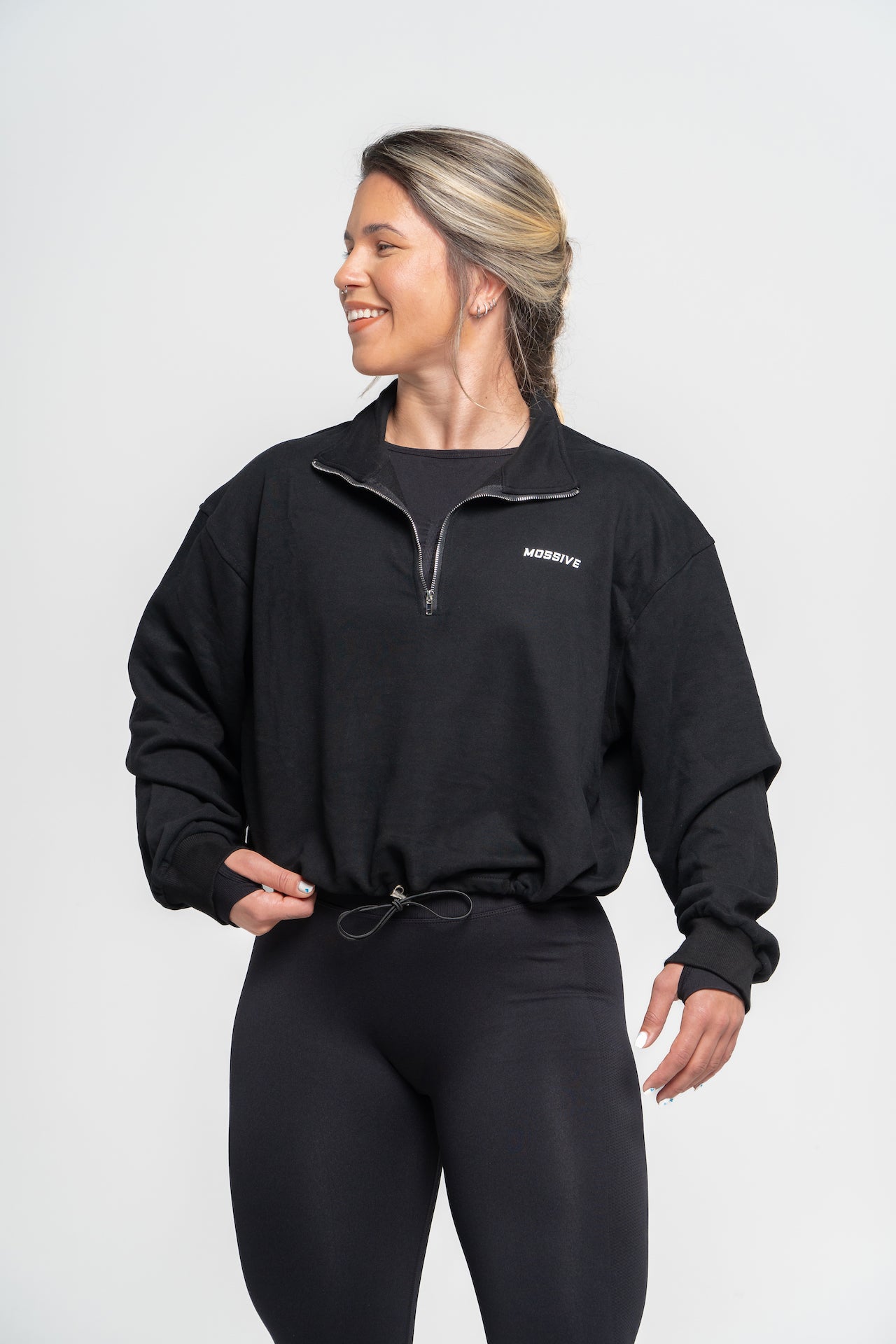 Activewear Quarter-Zip Pullover, Black, Women's