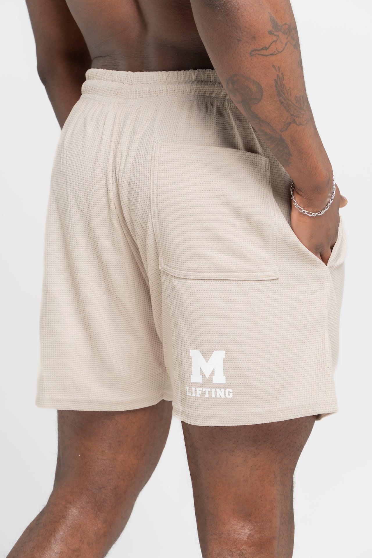 Mossive Lifting Waffle Knit Drawstring Shorts, Bege