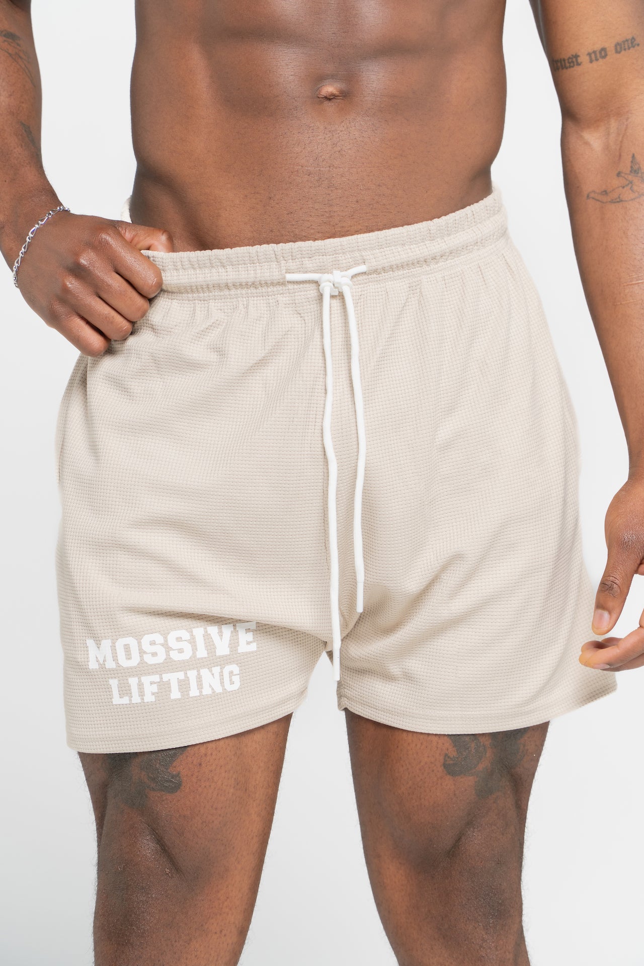 Mossive Lifting Waffle Knit Drawstring Shorts, Bege