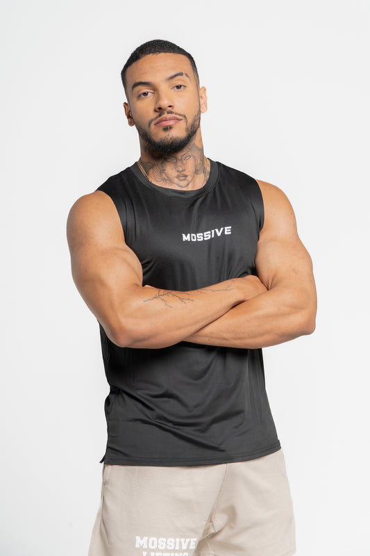 MOSSIVE Sleeveless Tank Top, Breathable Workout Shirt, Black, Men's